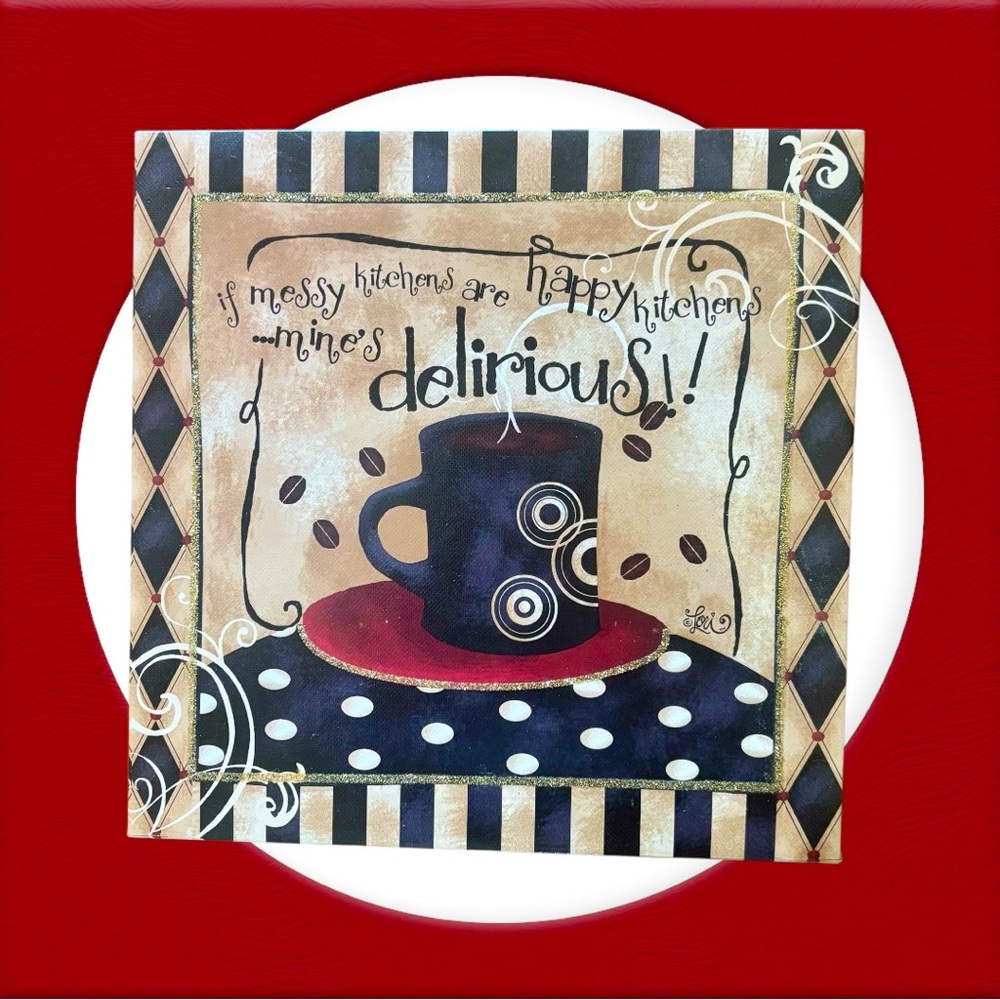 💥2/$24 or 3/$30💥 canvas Print. Coffee cup with black, tan, red, & white colors.